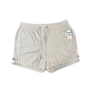 Womens Per Se Elastic Waist Drawstring Linen Blend Shorts XL Beige